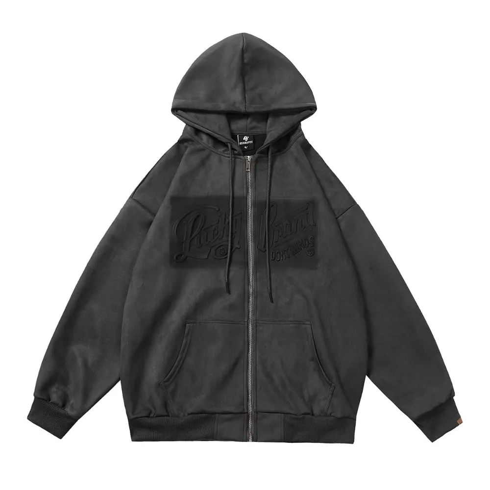 High Street Lettering Stamped Suede Hoodie