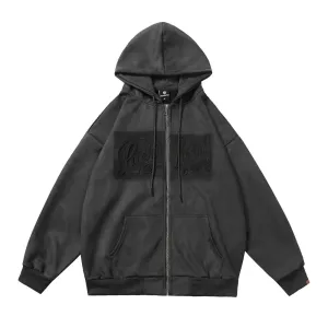 High Street Lettering Stamped Suede Hoodie