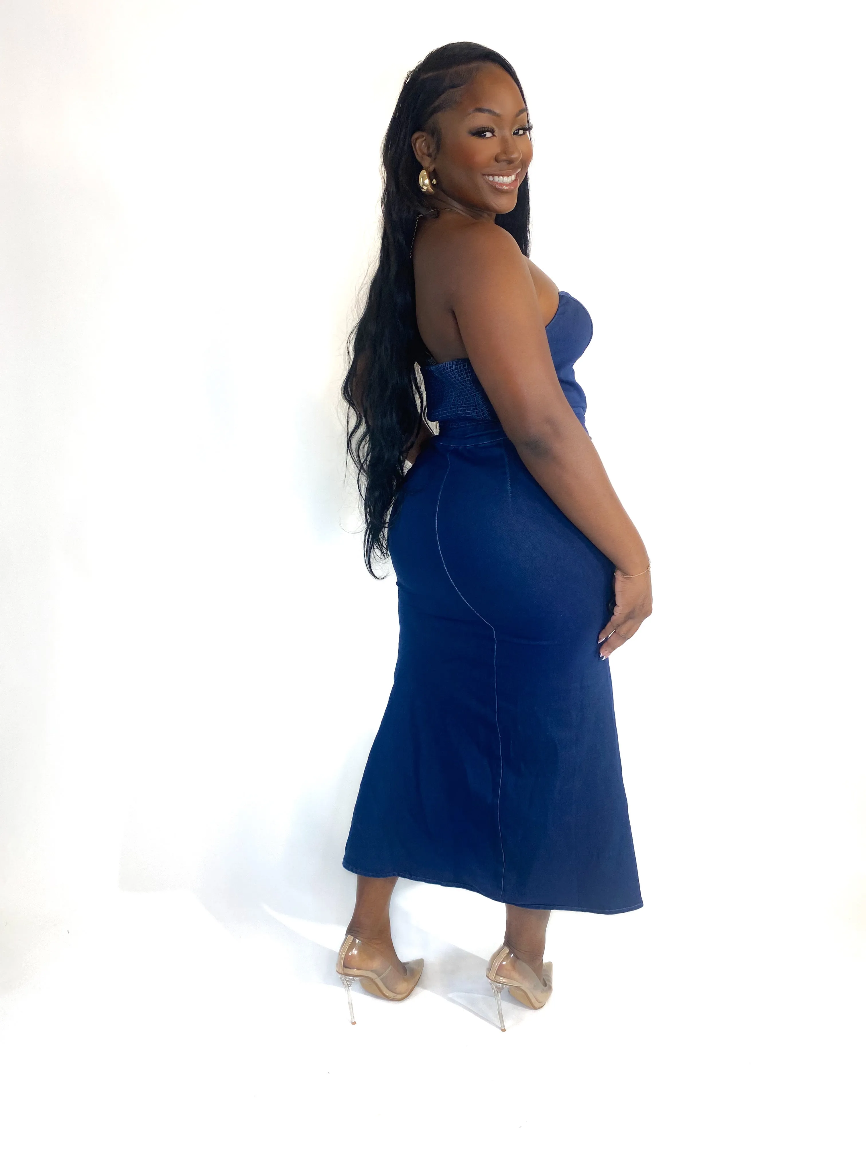 I'M THAT GIRL MIDI DENIM DRESS
