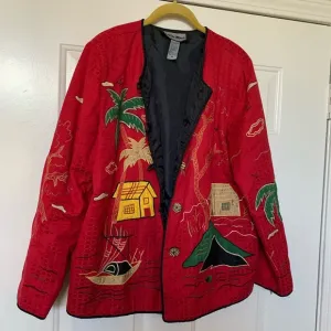 INDIGO MOON Red Embroidered Jacket (2)🌴