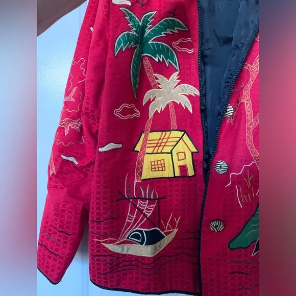 INDIGO MOON Red Embroidered Jacket (2)🌴