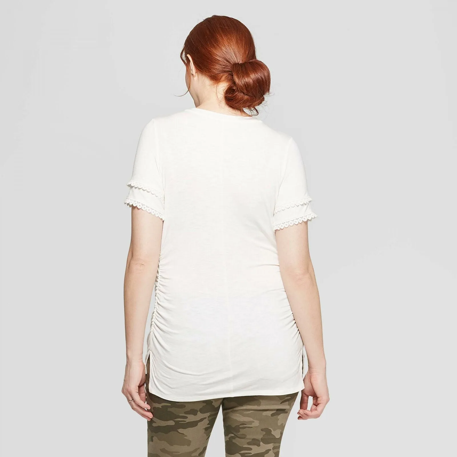 Isabel Maternity by Ingrid & Isabel Short Sleeve V-Neck Lace Trim T-Shirt