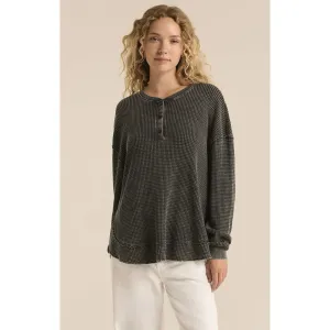 JAX COZY WAFFLE HENLEY - BLACK