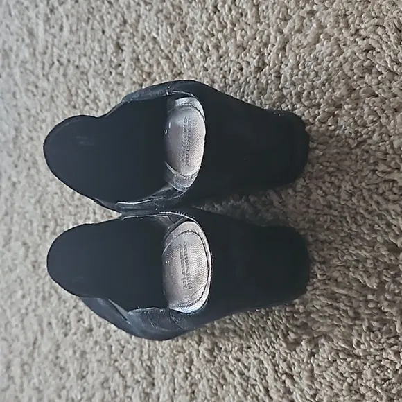 Johnston &amp; Murphy, black suede wedge mules, size 8
