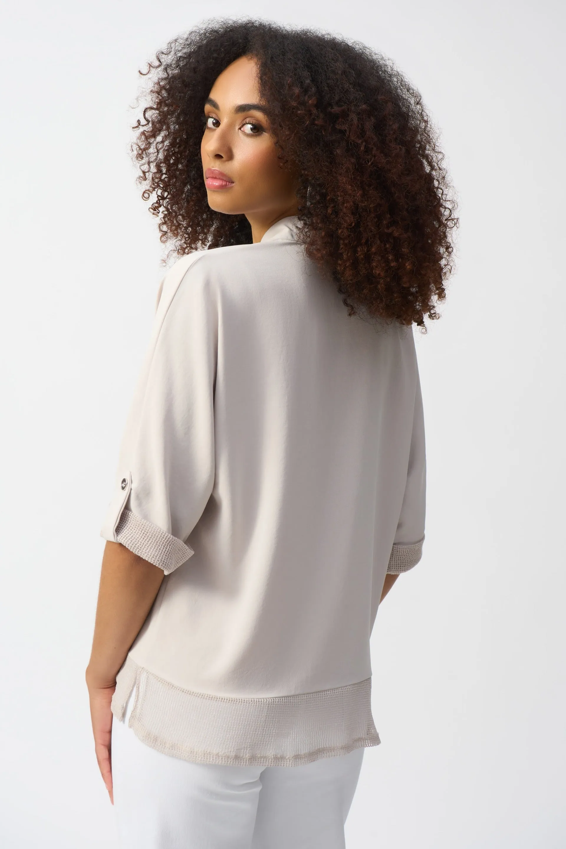 Joseph Ribkoff Moonstone Woven and Mesh Boxy Top Style 251086