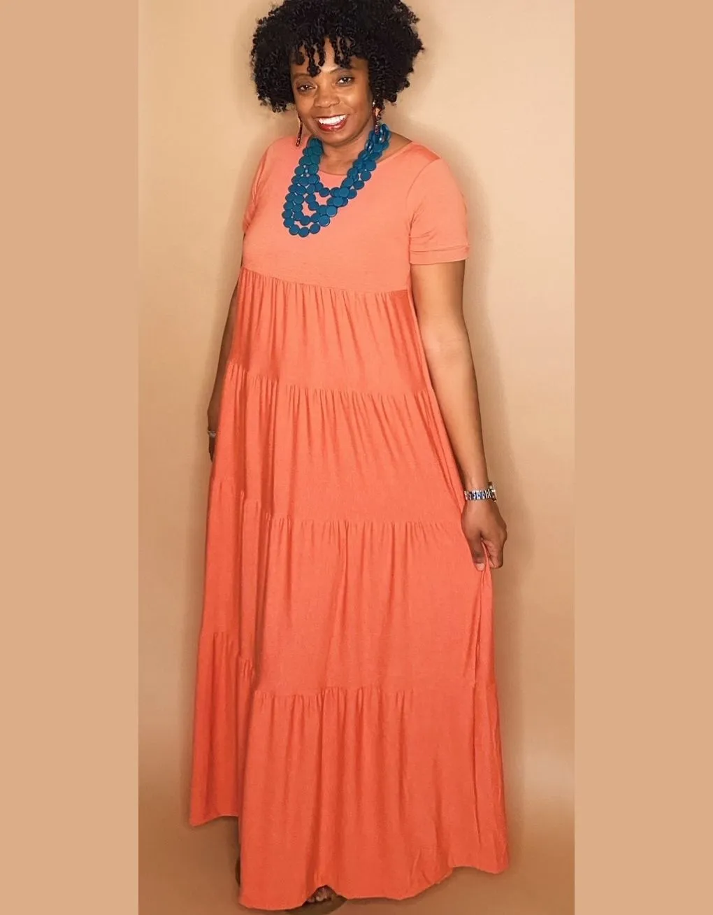 ‘Josie’ Tiered Maxi Curvy Ash Copper