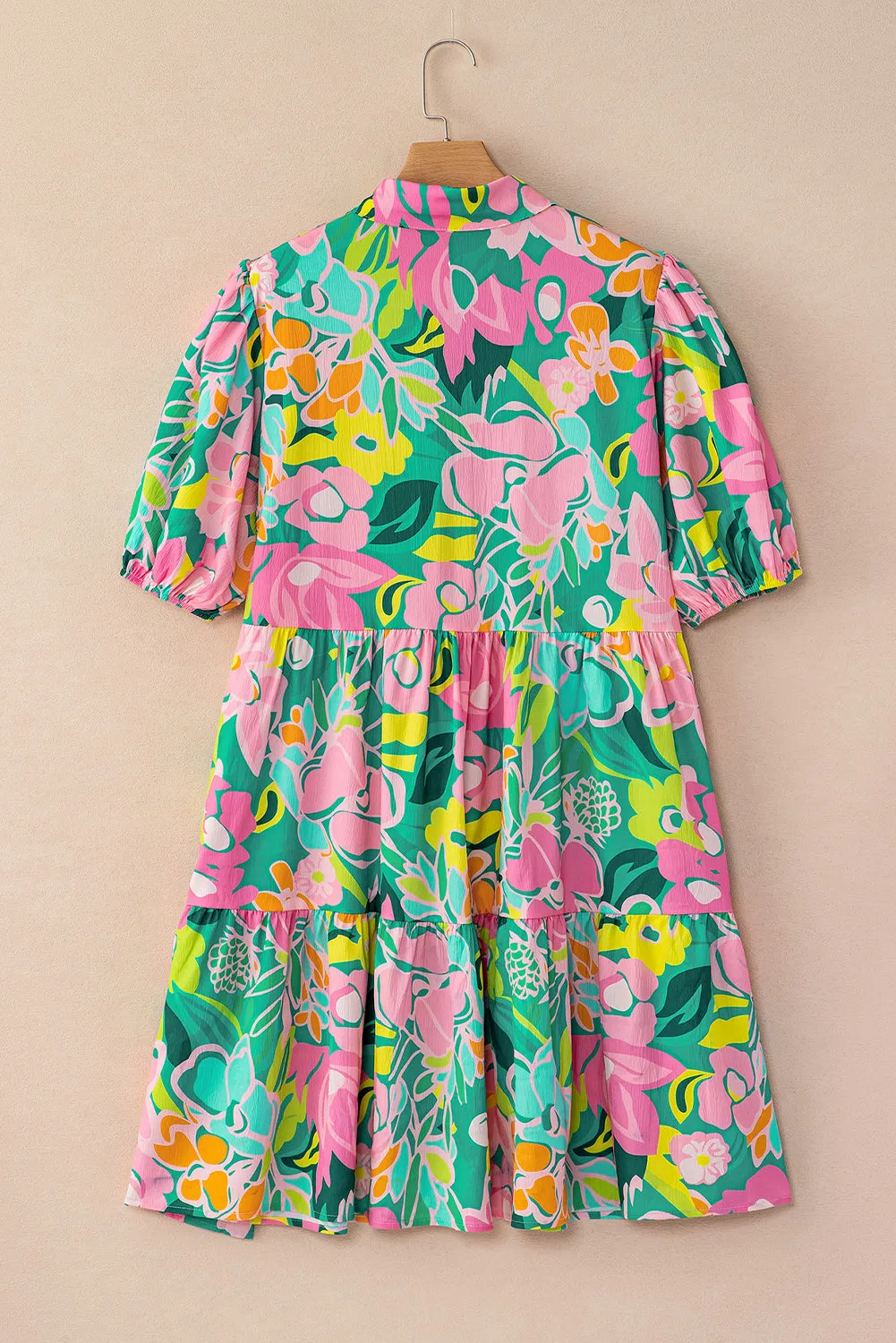 KaleaBoutique Floral Puff Sleeve Collar Buttoned Babydoll Dress