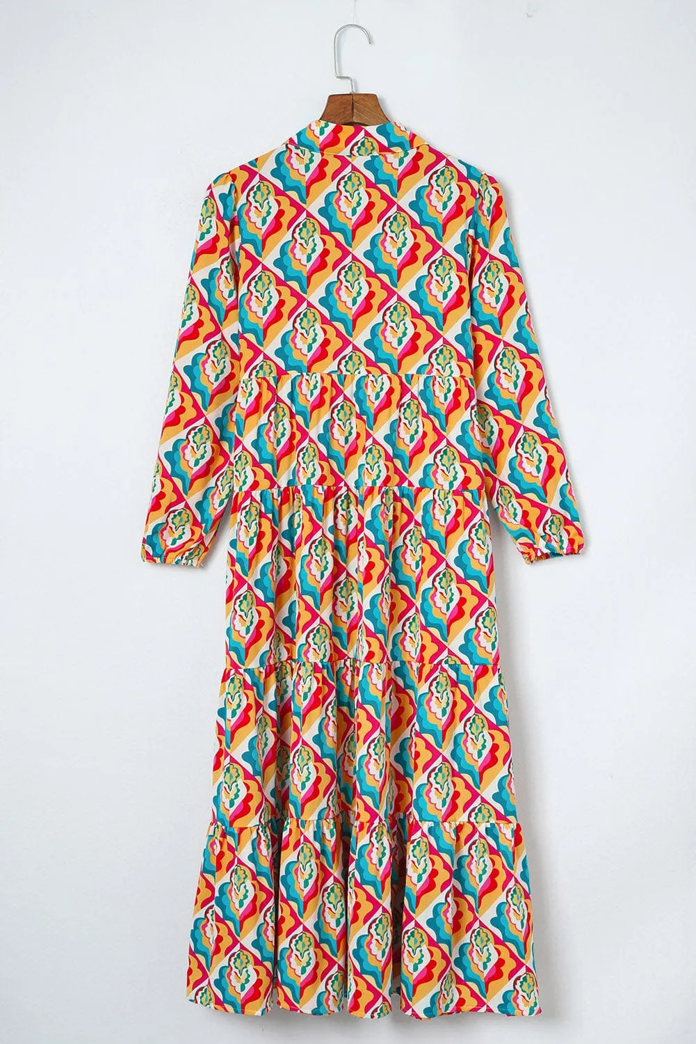 KaleaBoutique Stylish Abstract Geometric Print Long Sleeve High Waist Dress