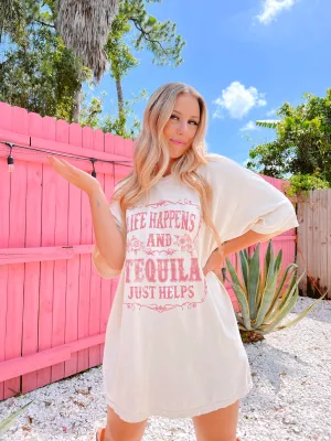 Life Happens And Tequila Just Helps Graphic Tee - Ivory
