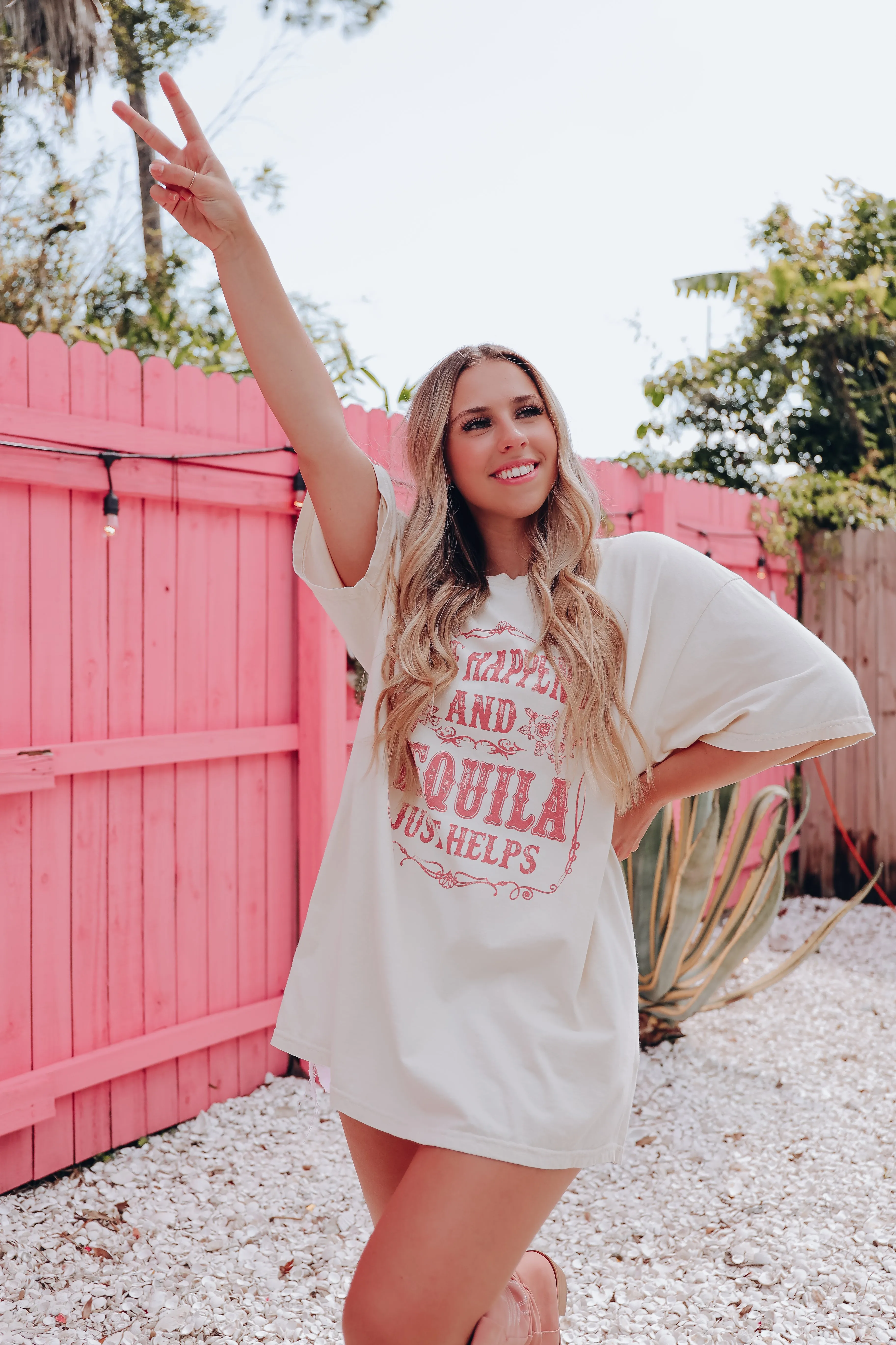 Life Happens And Tequila Just Helps Graphic Tee - Ivory