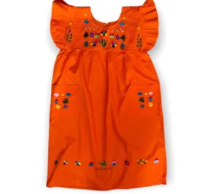 L/XL Orange Traditional Embroidered Dress from El Salvador