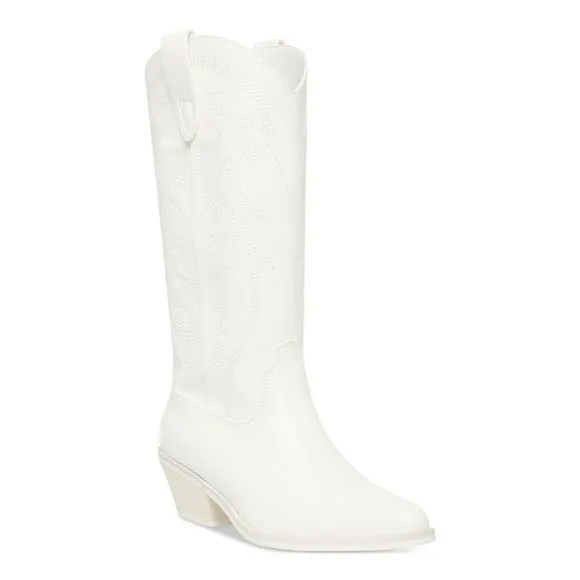 MADDEN GIRL Womens White Tonal Pull Tabs Redford Block Heel Western Boot 9.5 M