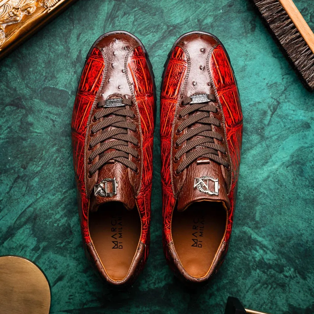 Marco Di Milano Saulo Men's Shoes Cognac Exotic Ostich / Alligator Casual Sneakers