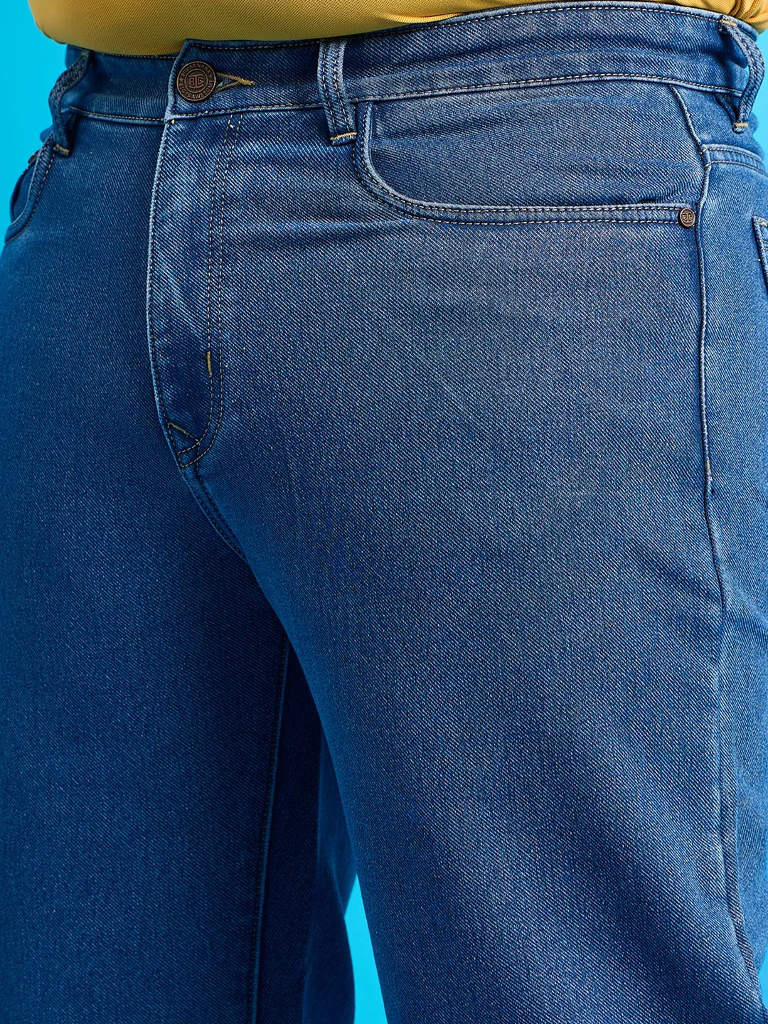 Men Plus Size Scroll-Indigo Blue Solid Jeans