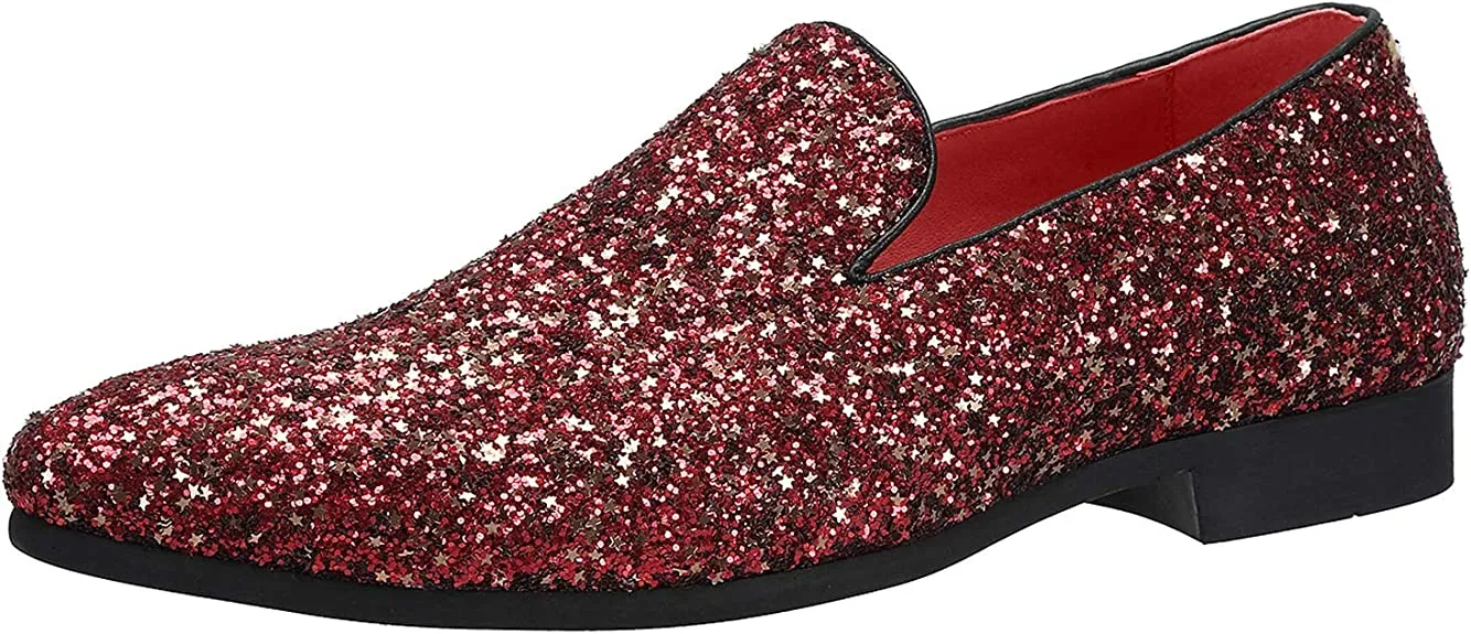 Men's Sequins Glitter Smoking Loafers