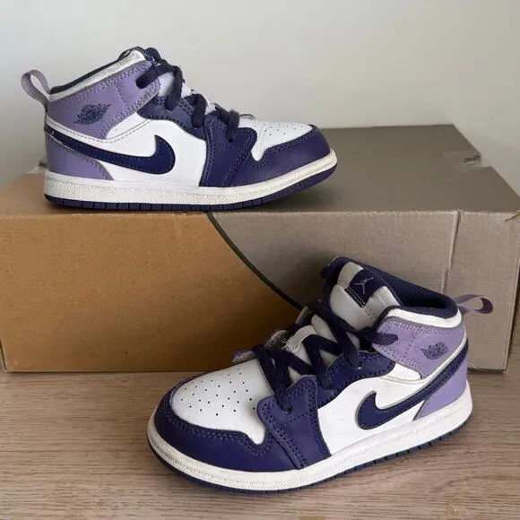 Nike Air Jordan 1 Mid Purple Blueberry Toddler Sneakers  - SZ 10 C