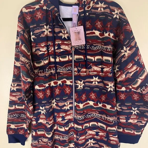 NWT SAVAGE FENTY Forever Savage Hooded Onesie Size Large Red Cognac Cabin Cutie