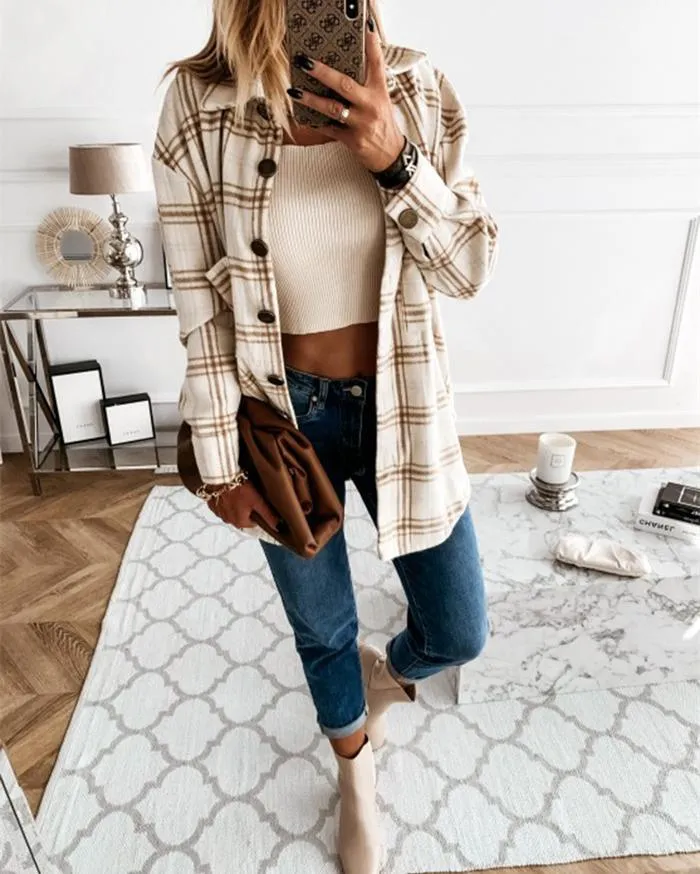 Ode to Cozy Plaid Lightweight Jacket - Beige