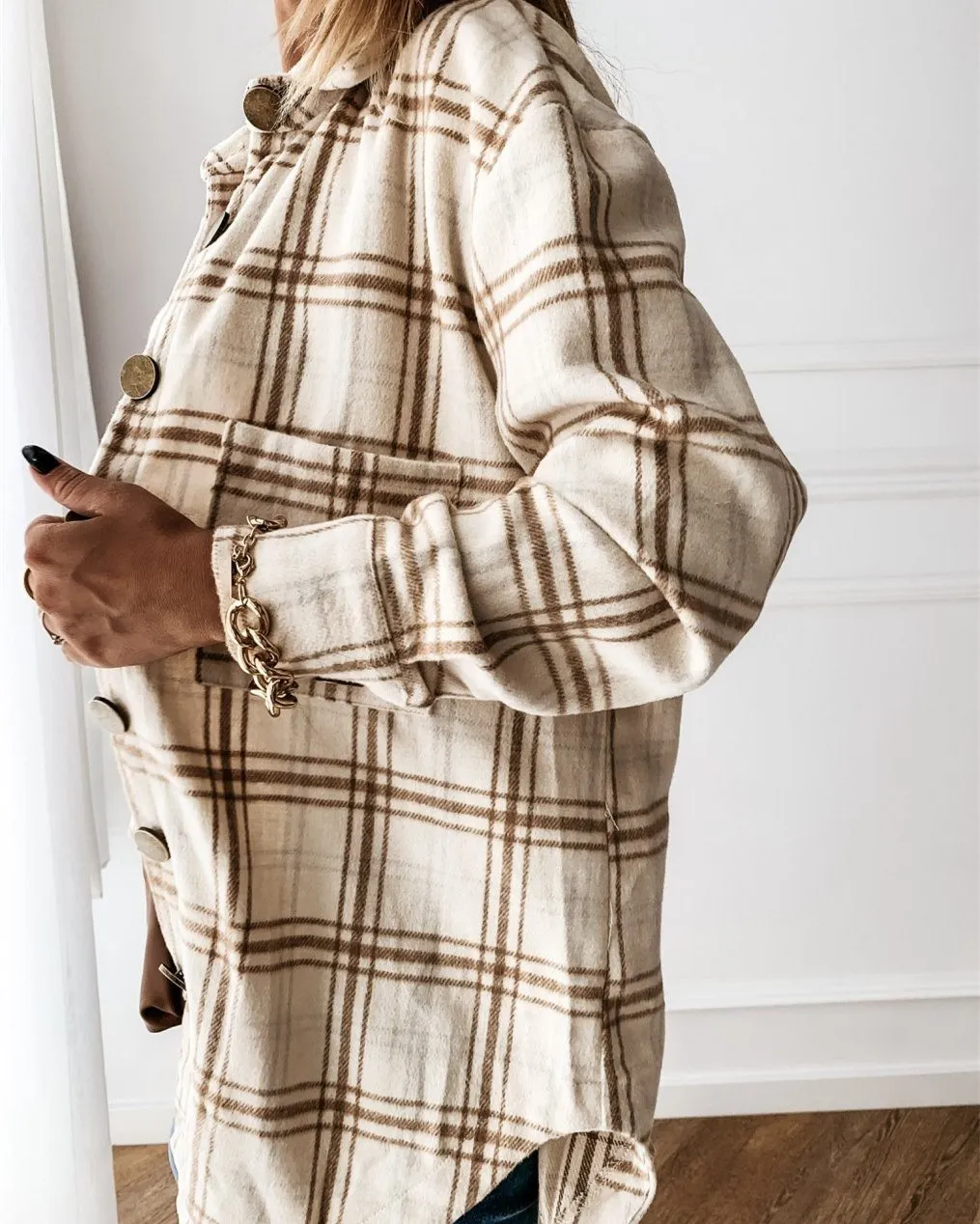 Ode to Cozy Plaid Lightweight Jacket - Beige