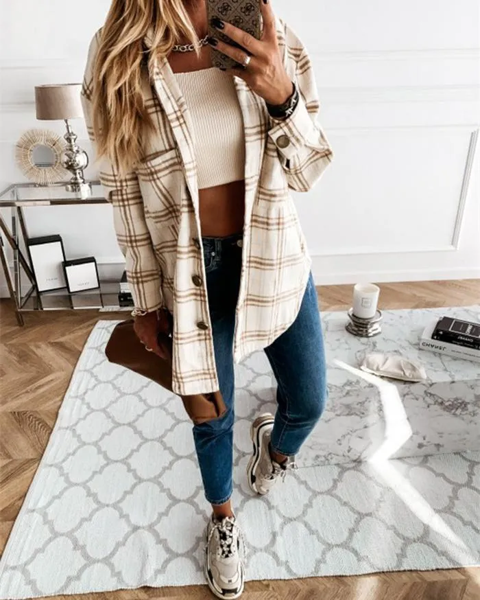 Ode to Cozy Plaid Lightweight Jacket - Beige