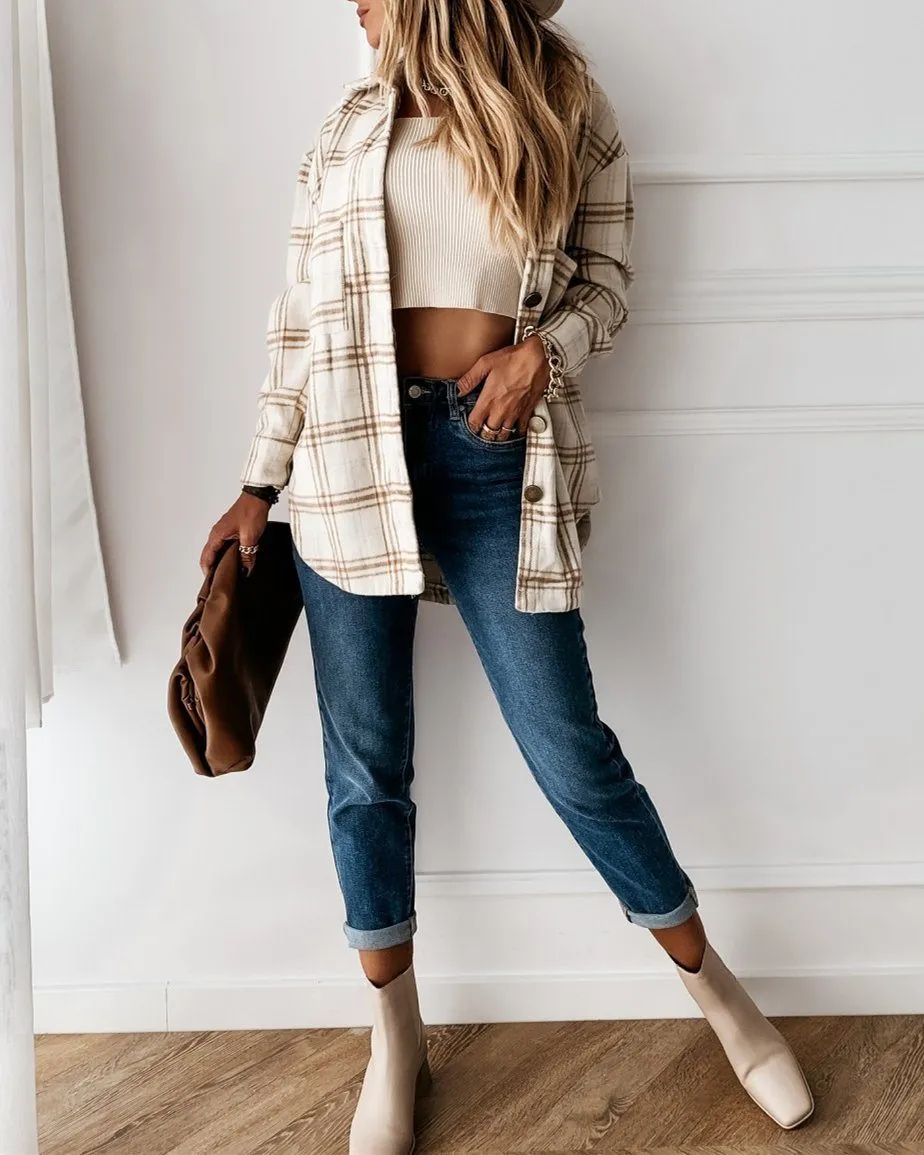 Ode to Cozy Plaid Lightweight Jacket - Beige