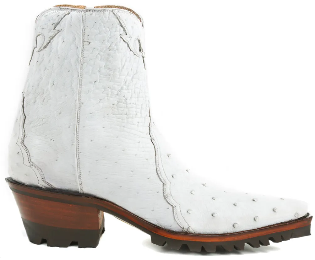 Ostrich Ankle Zipper with Black Vibram - White