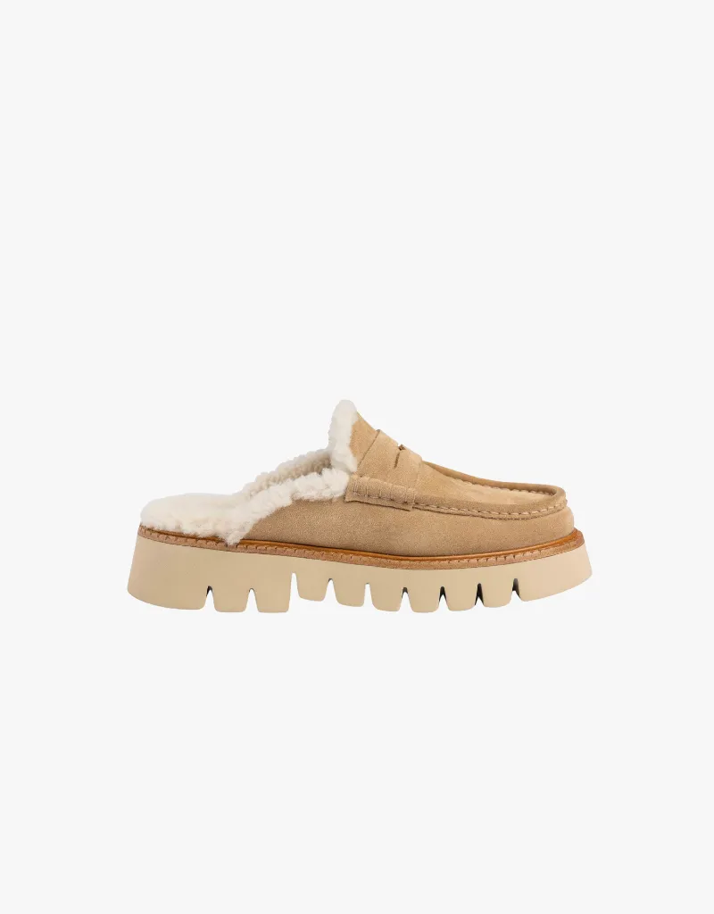 Pedro Garcia Savy Shearling Mules in Rope Velour
