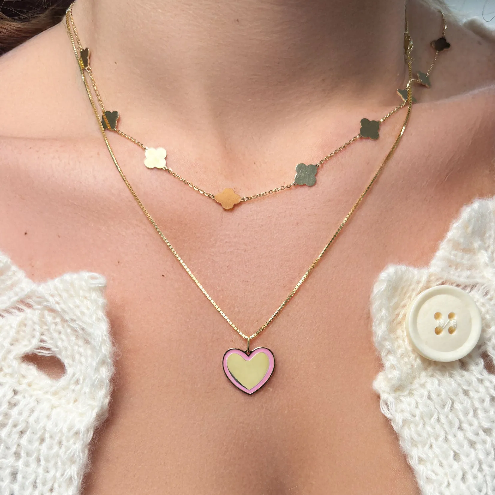 Pink Enamel Golden Heart Charm