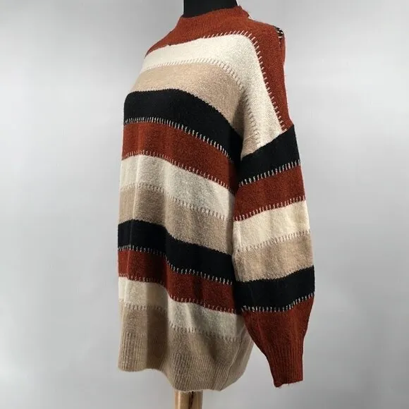 Pink Martini neutral sweater metallic thread oversized cozy Boutique xs NWT