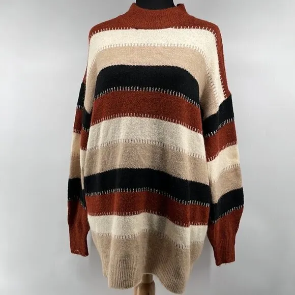 Pink Martini neutral sweater metallic thread oversized cozy Boutique xs NWT