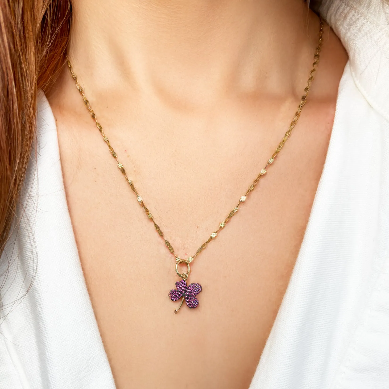 Pink Sapphire Clover Charm