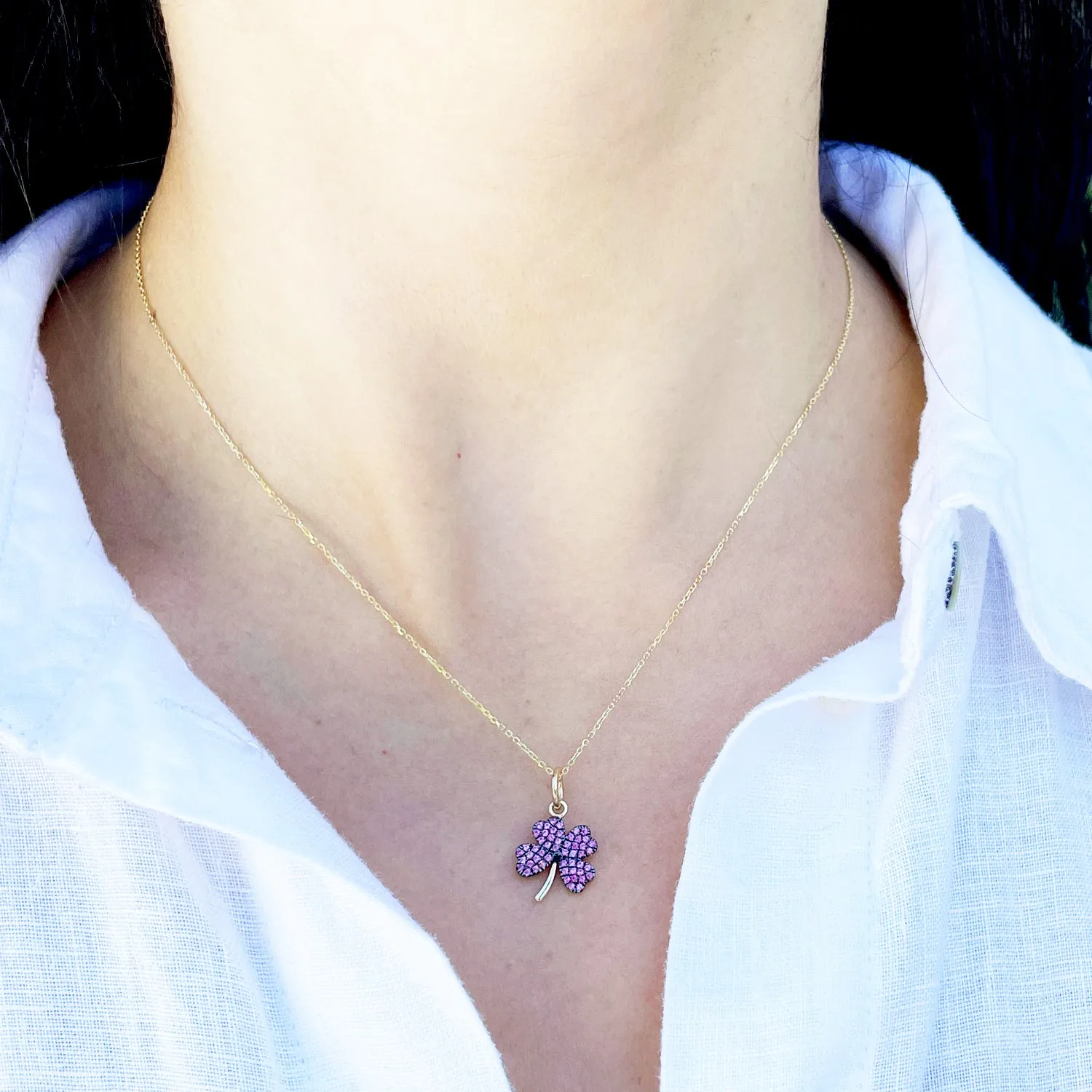 Pink Sapphire Clover Charm