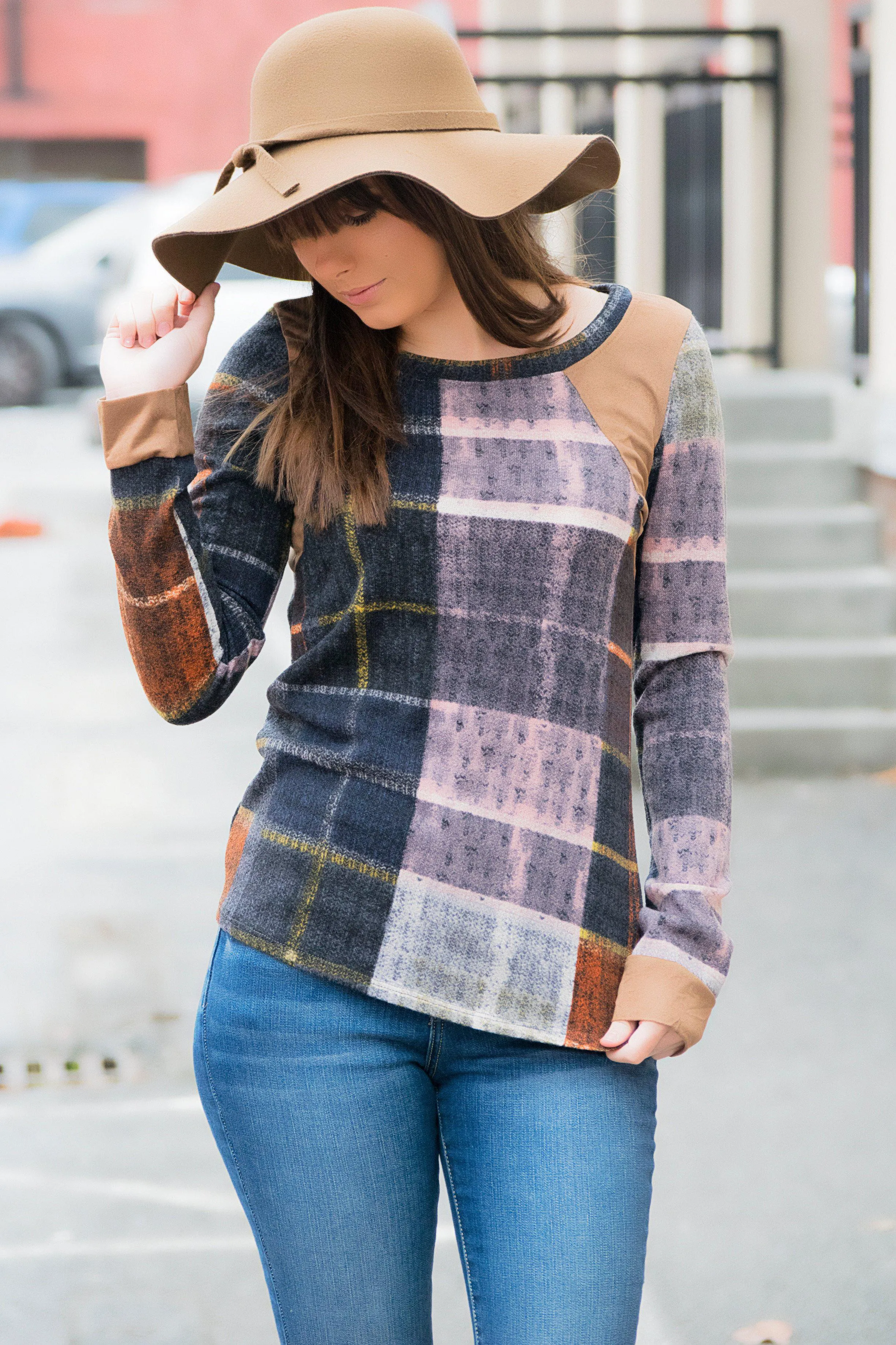 Plaid   Suede Top