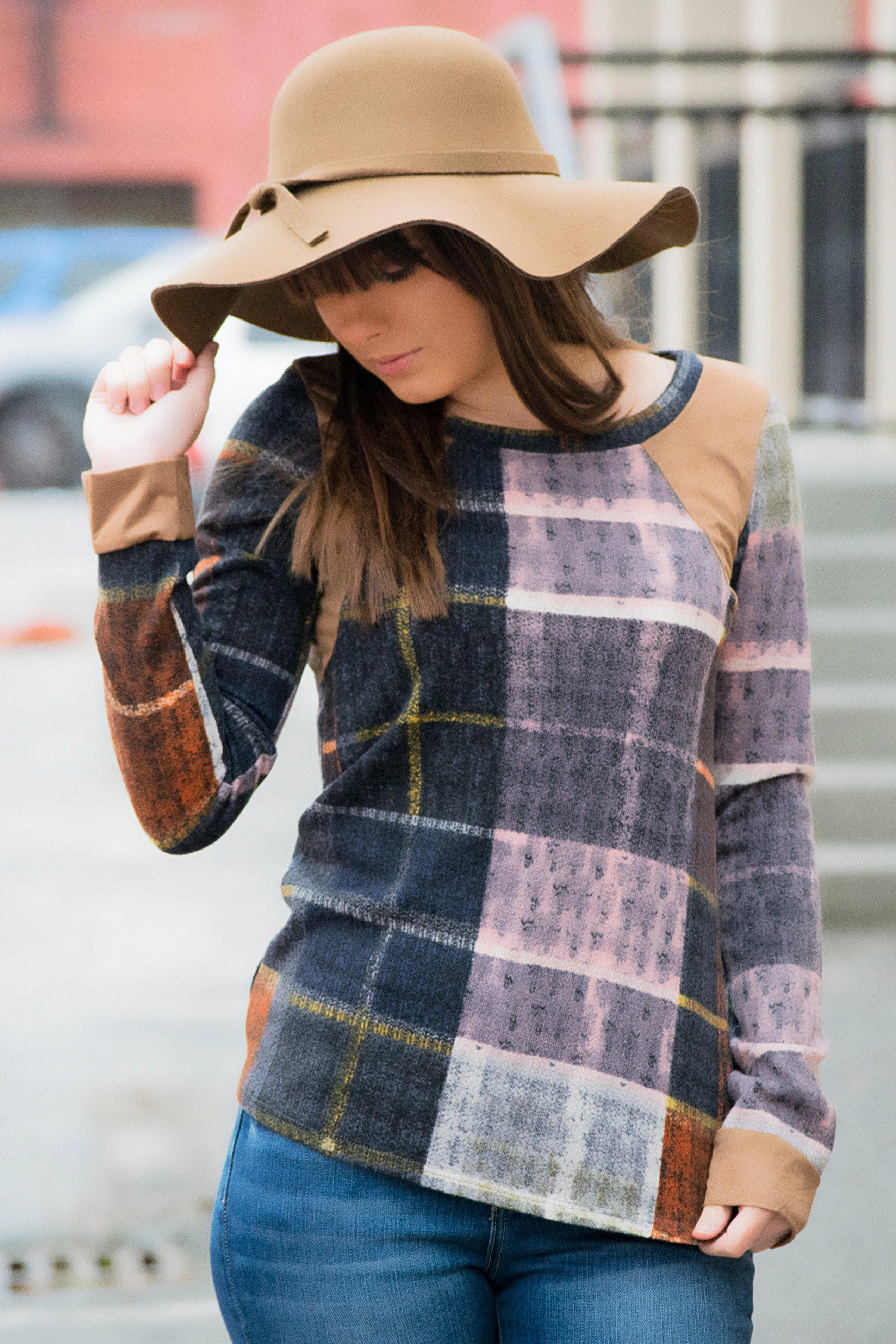 Plaid   Suede Top