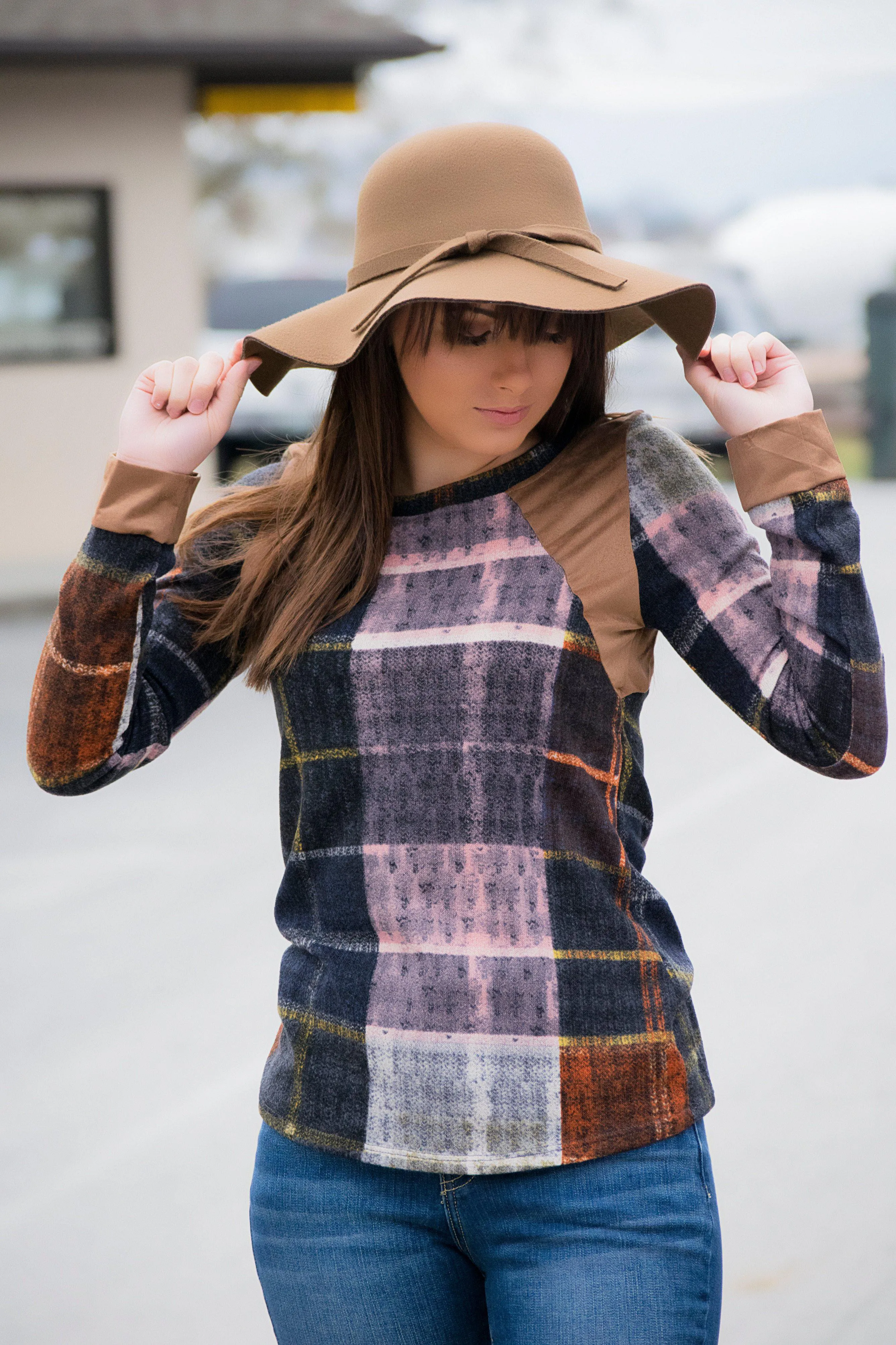 Plaid   Suede Top