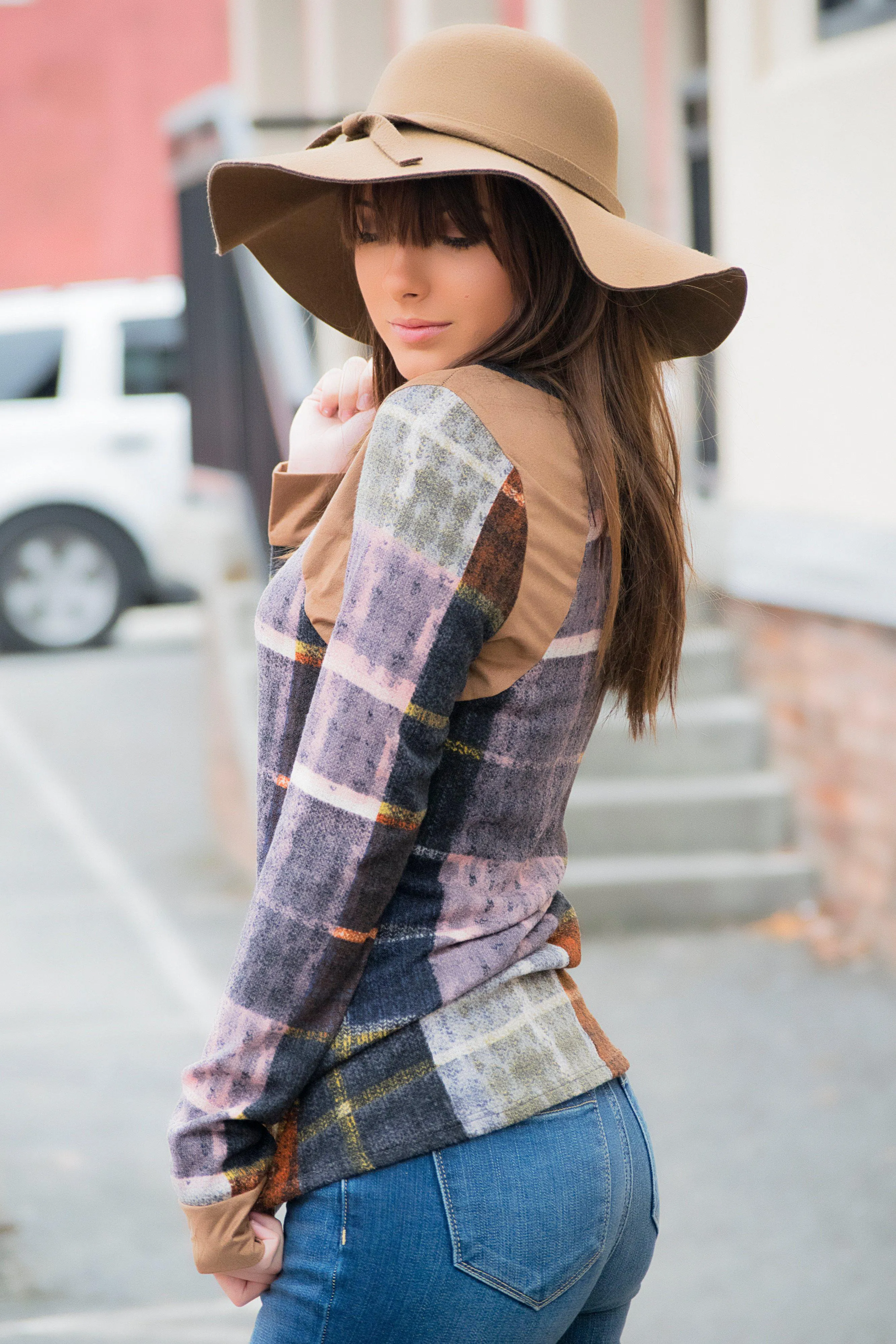 Plaid   Suede Top