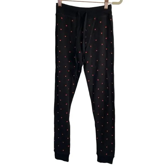 Plush Heart Print Long Sleeve Thermal Shirt and Pants Pajama Set Size XS