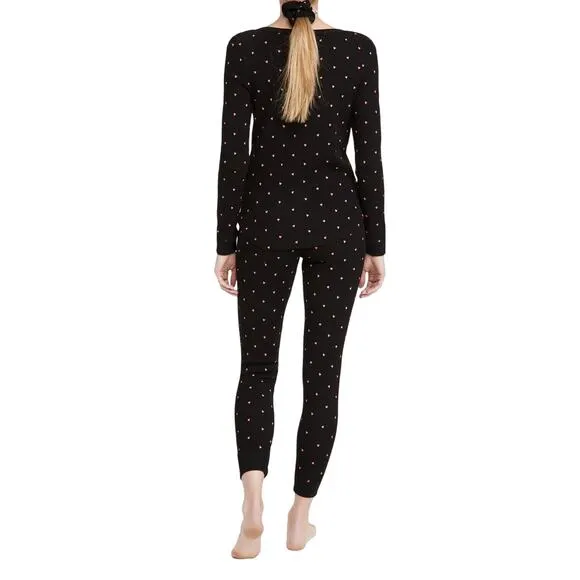 Plush Heart Print Long Sleeve Thermal Shirt and Pants Pajama Set Size XS