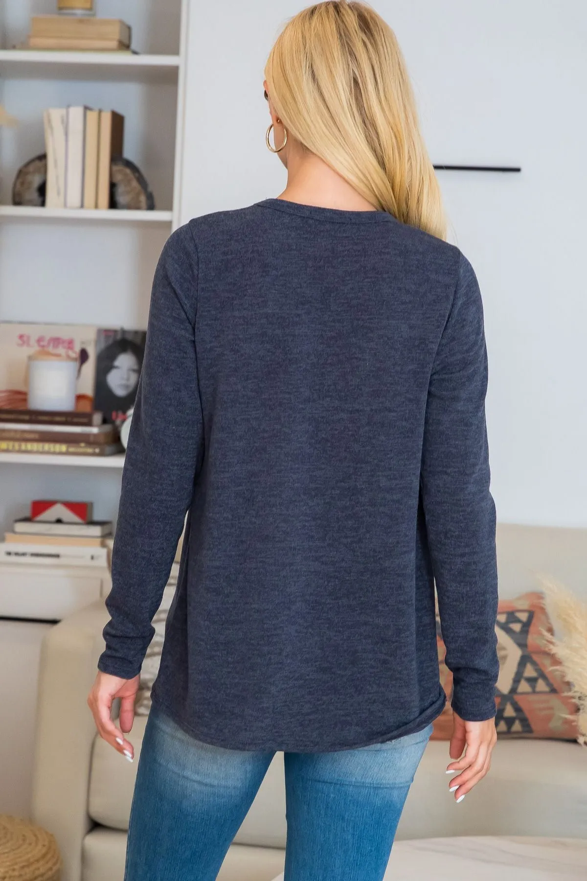 Punch Hole Detail Front Long Sleeve Top