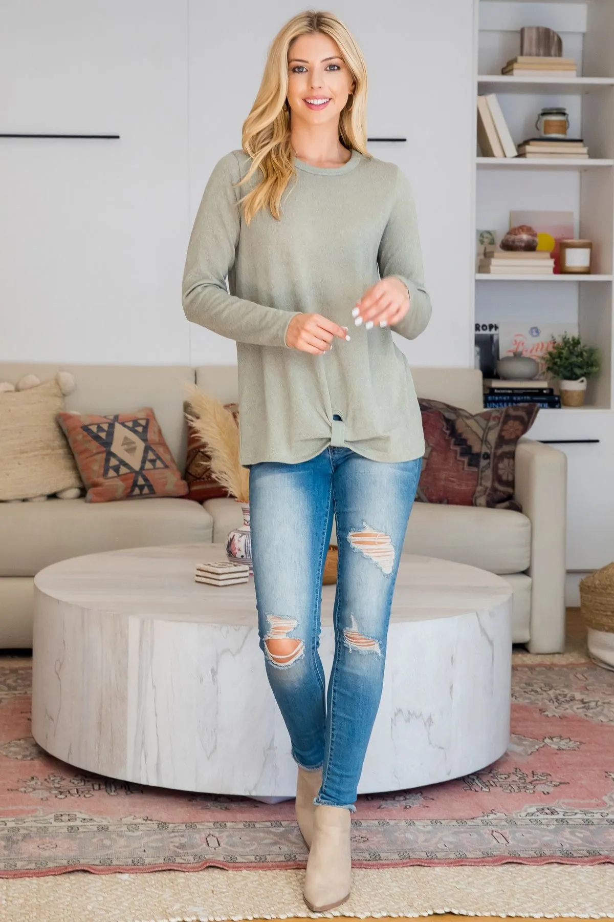 Punch Hole Detail Front Long Sleeve Top