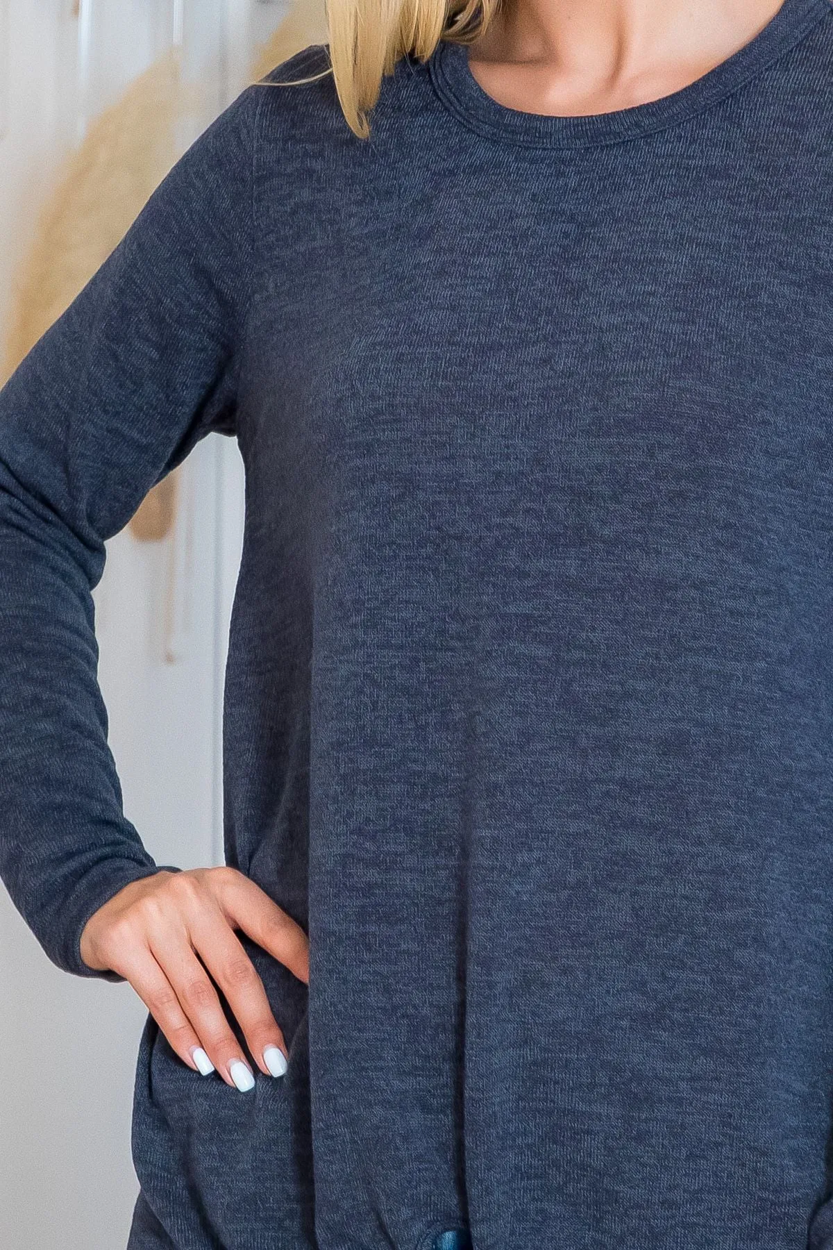 Punch Hole Detail Front Long Sleeve Top