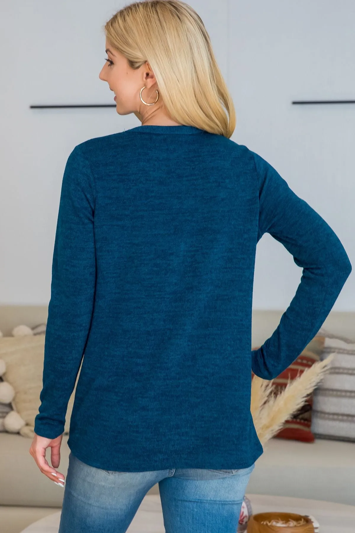 Punch Hole Detail Front Long Sleeve Top