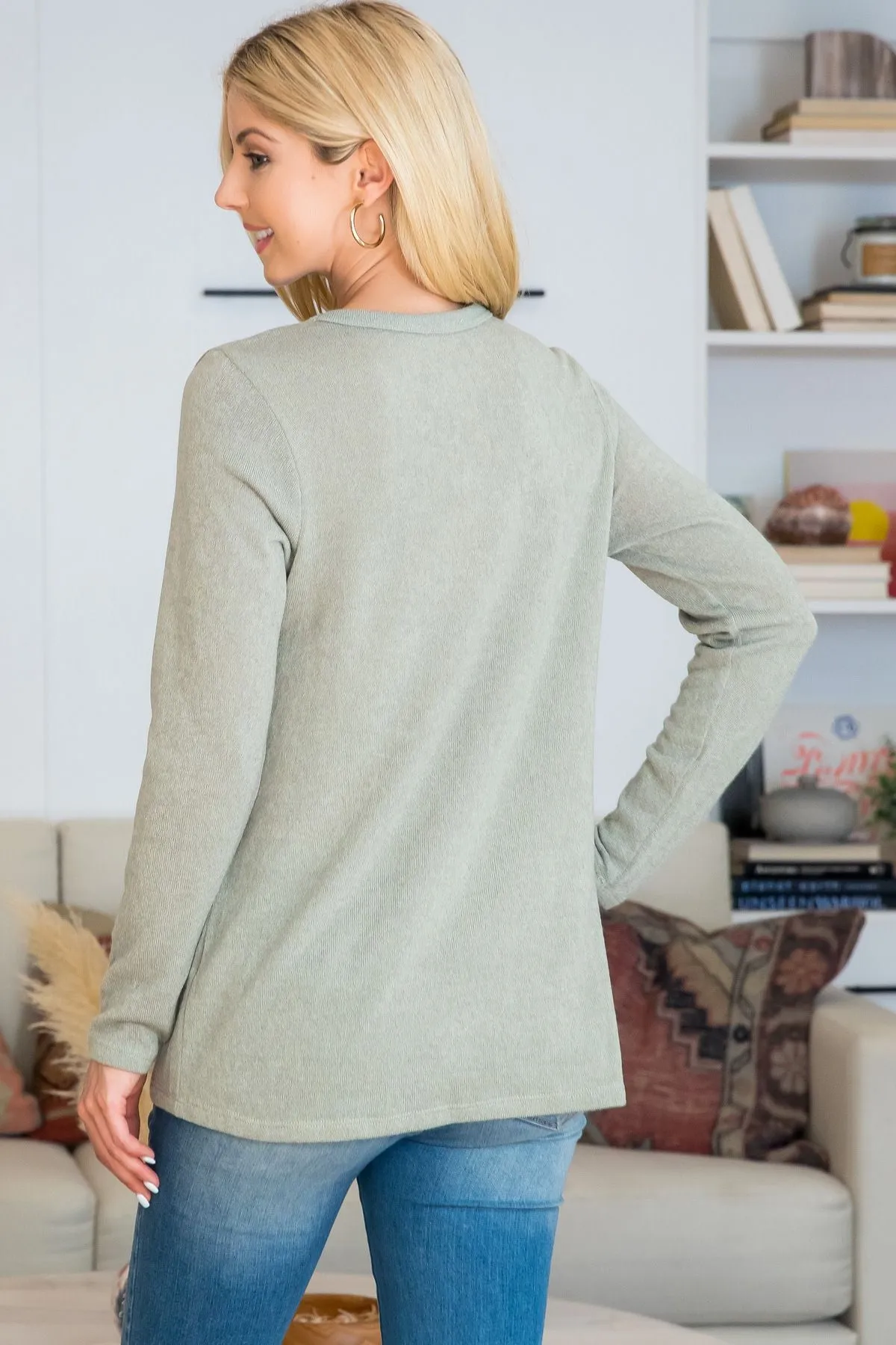Punch Hole Detail Front Long Sleeve Top