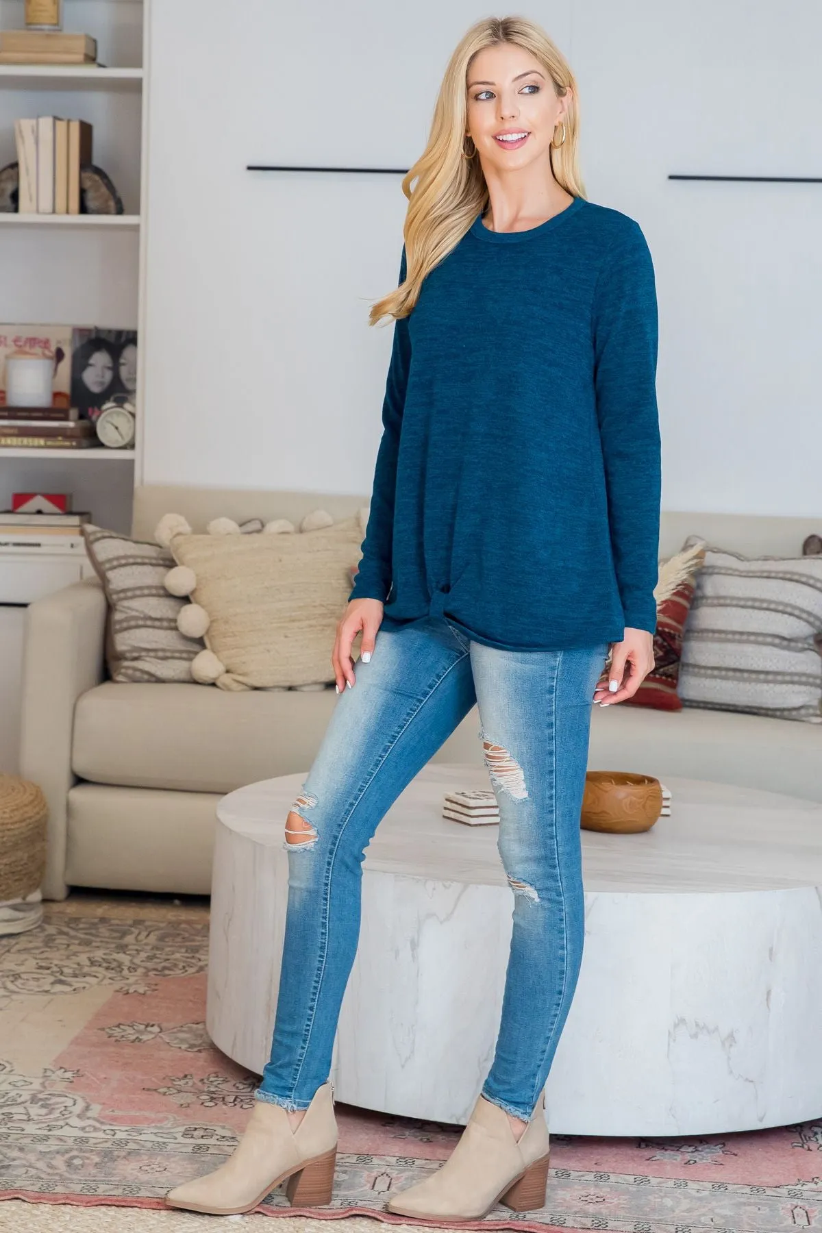 Punch Hole Detail Front Long Sleeve Top