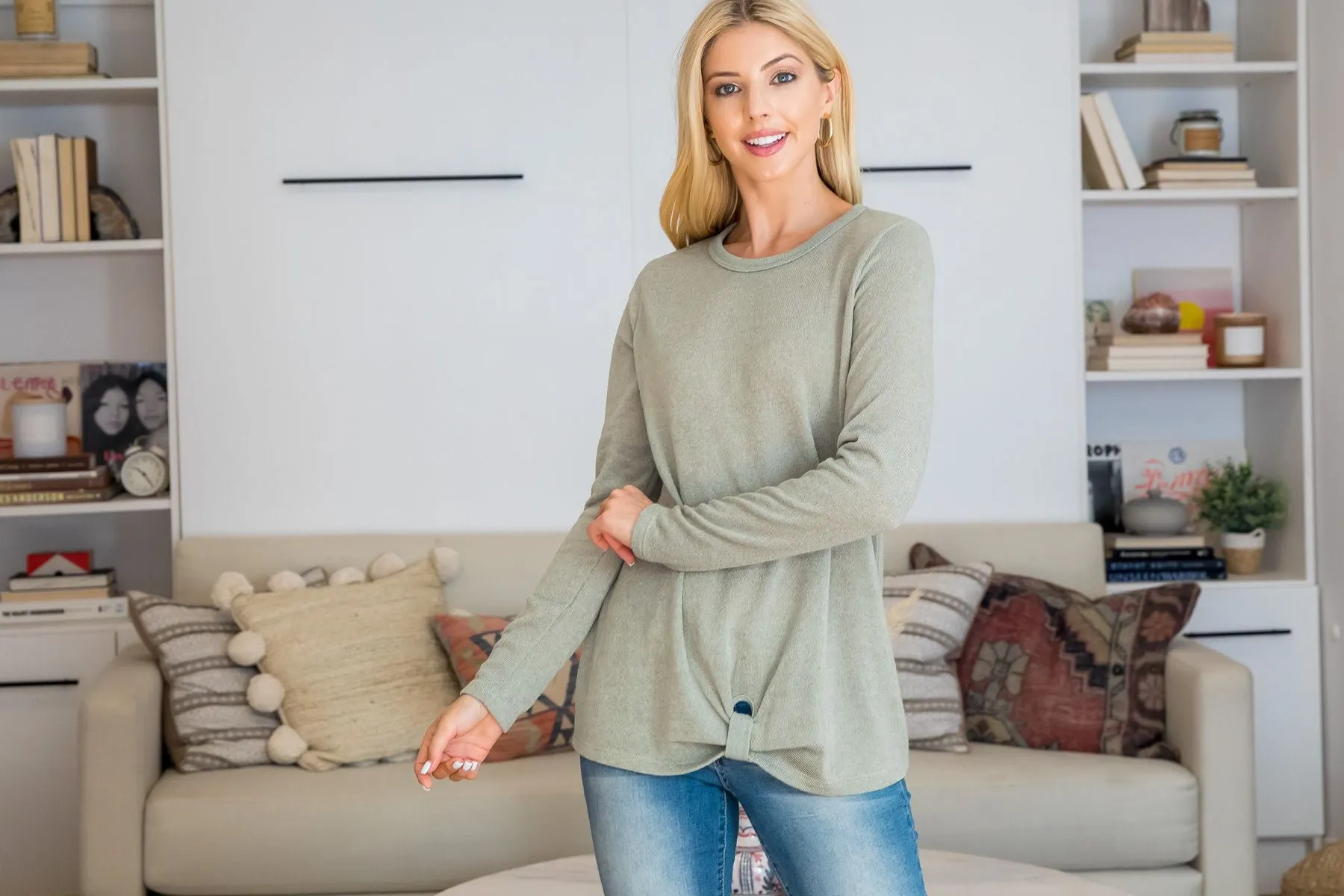 Punch Hole Detail Front Long Sleeve Top