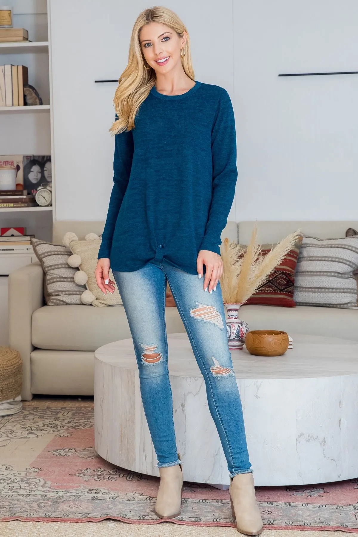 Punch Hole Detail Front Long Sleeve Top