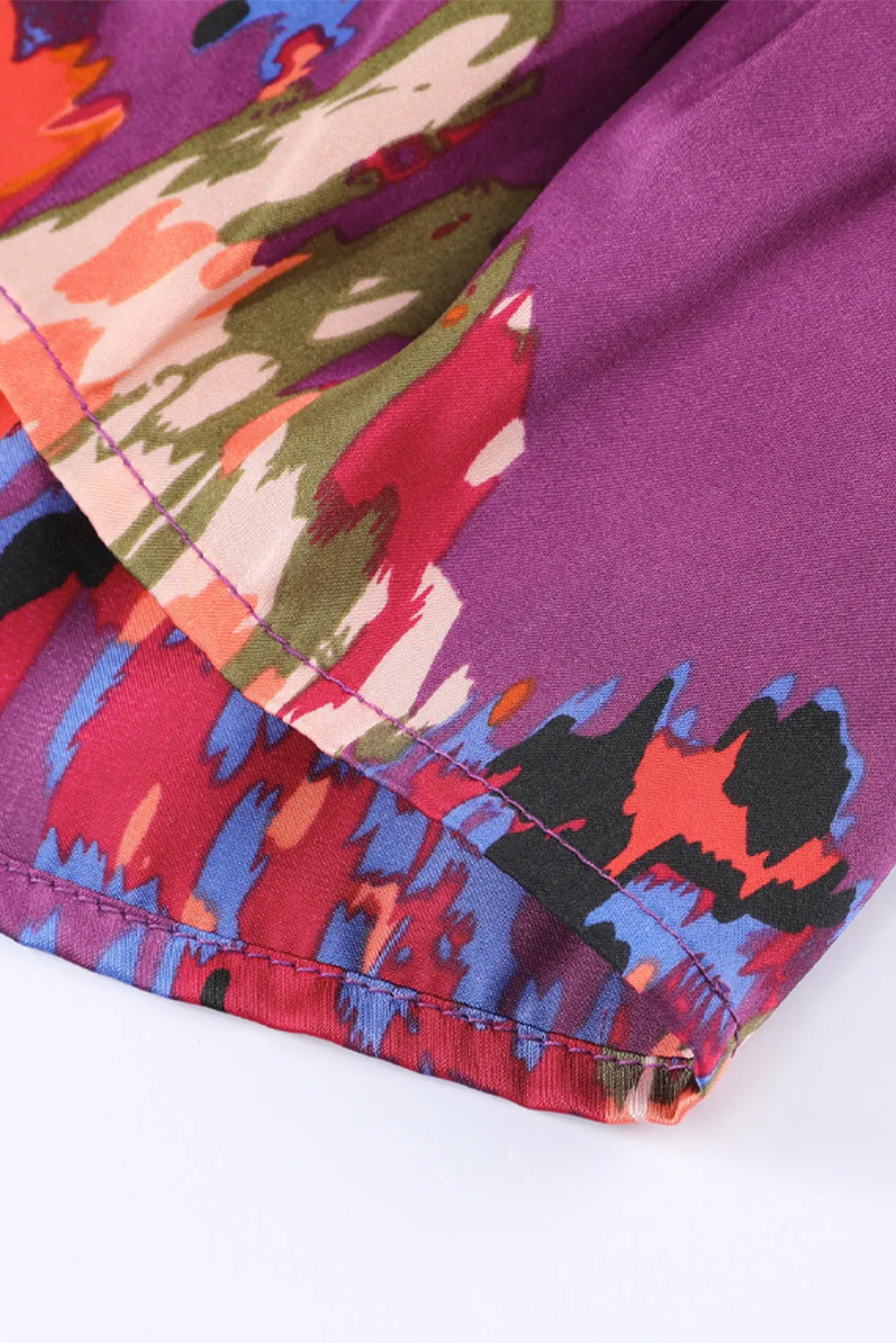 Purple Abstract Print Ruffled Drawstring High Waist Mini Dress