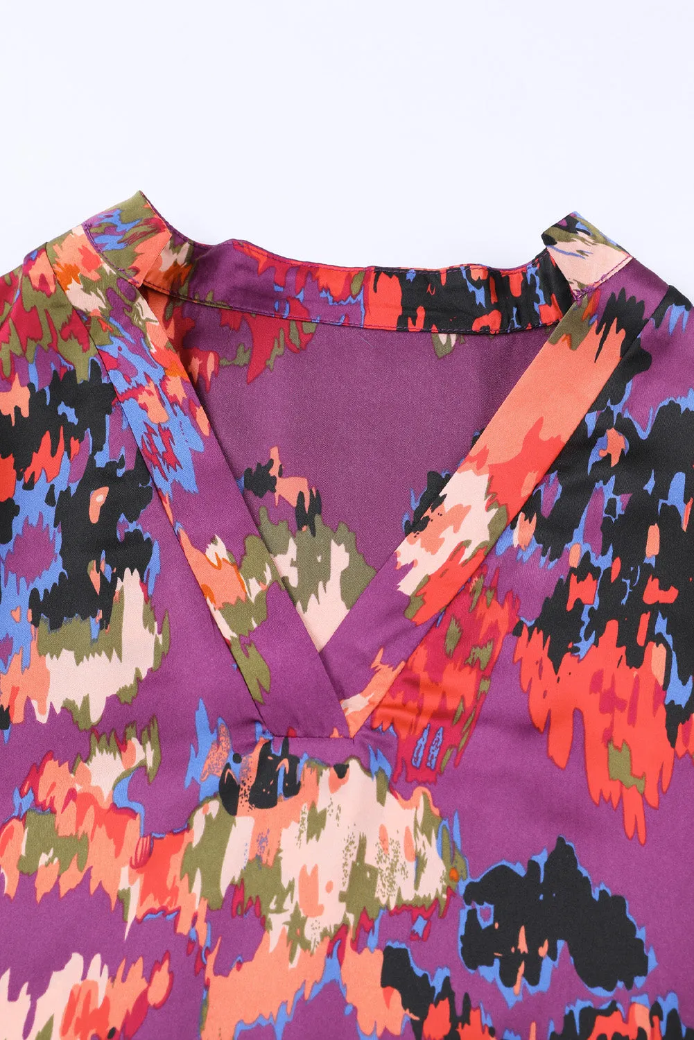 Purple Abstract Print Ruffled Drawstring High Waist Mini Dress