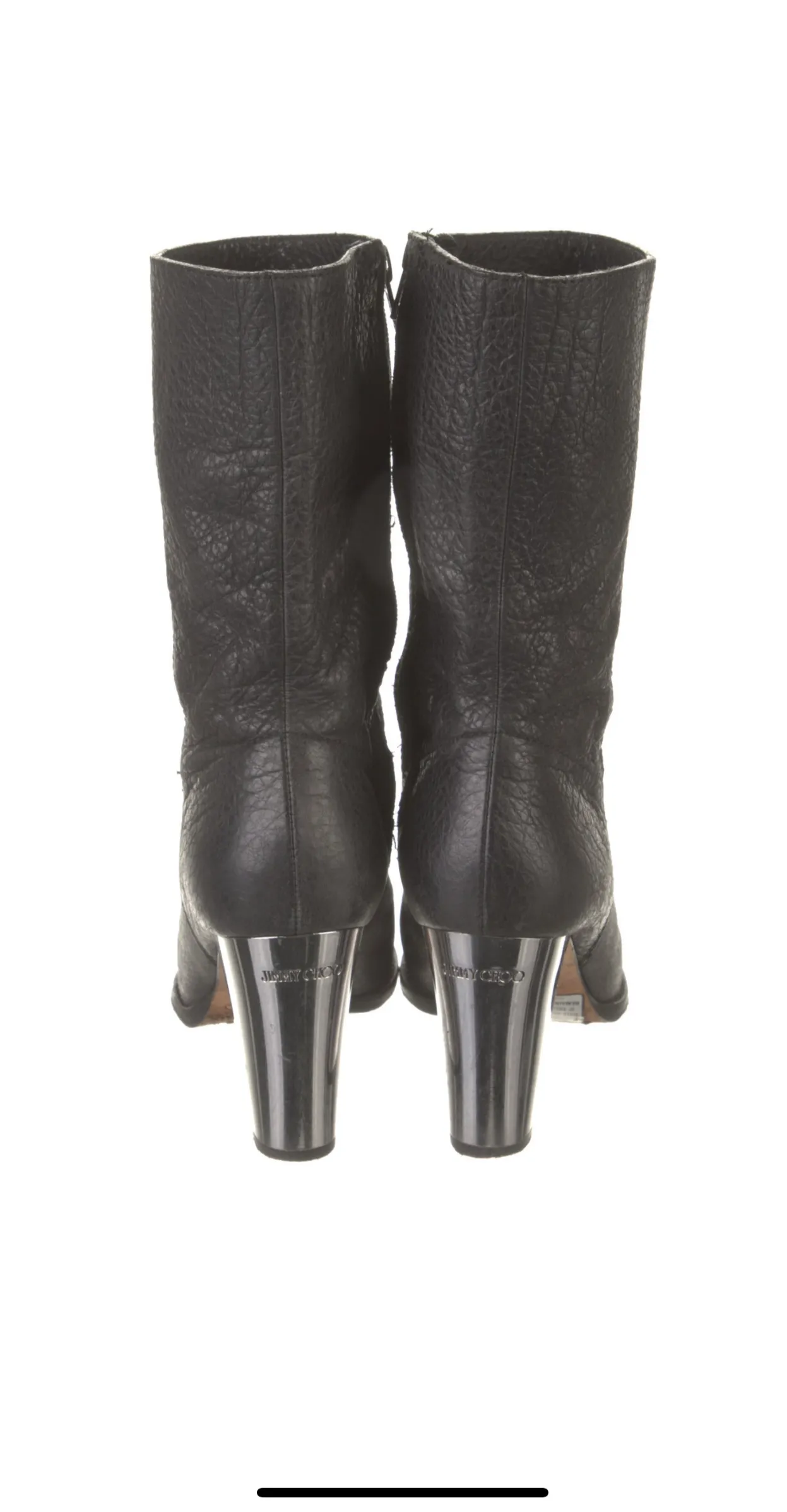 Resale Deals Black Jimmy Choo Music Silver-Heel Mid-Calf Boot Boots 7/7.5