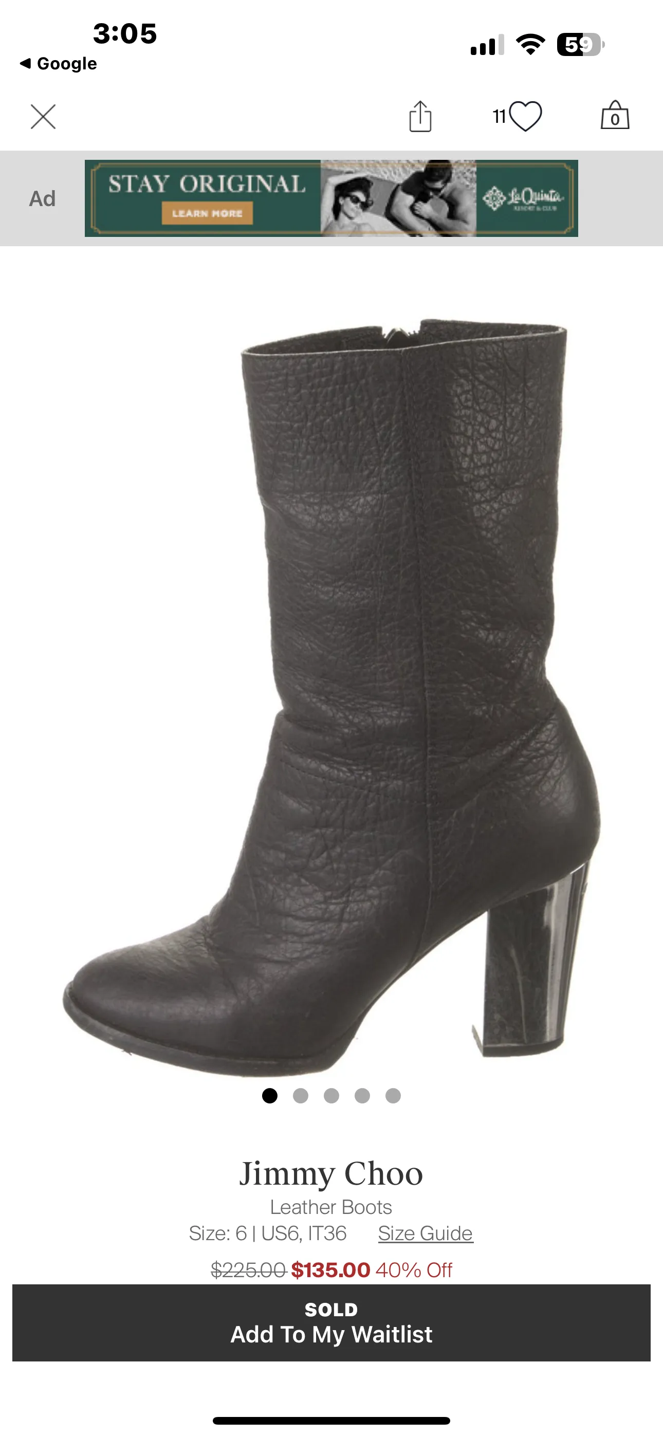 Resale Deals Black Jimmy Choo Music Silver-Heel Mid-Calf Boot Boots 7/7.5